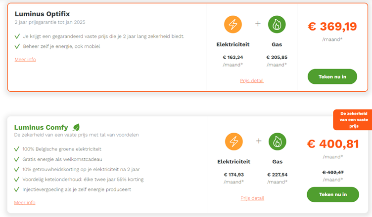 vast contract comfy van luminus in vergelijking met vast contract optifix